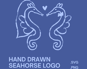 Seahorse Couples Illustration, Wedding Logo Clipart, Wedding & Valentines Icon Design, SVG PNG, Digital Download, Hand Drawn Icon Doodle