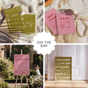 Krabbel op de dag van de bruiloft | Kleurrijke zomerbruiloft | Handgetekende bruiloft briefpapier |  Heldere, moderne uitnodigingen | Uniek groen rood roze