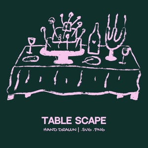 Hand-Drawn Table Dinner Party Illustration Set | Whimsical Italian Food Clipart | Wedding And Event Graphics for Invitations Menus Doodles