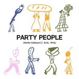Hand-Drawn People Dancing Illustration Set | Whimsical Wedding Clipart | Bride Groom Drinks Invitations SVG & PNG for Wedding Bridal Shower
