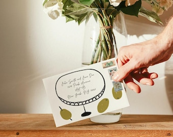 Martini olive Wedding Invitations Envelopes | Digital Wedding Stationery |  whimsical wedding envelope design | Hand drawn illustration