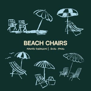 Beach Chairs Hand-Drawn Seaside Illustration Set | Whimsical Italian Food Clipart | Wedding And Event Graphics for Invitations Menus Doodles