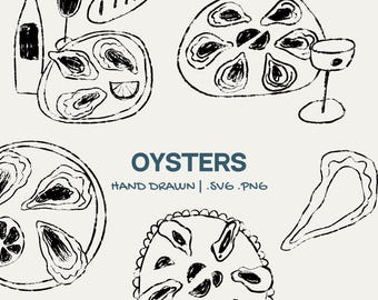 Oysters Whimsical Seafood Clipart for Wedding Menus | Hand-Drawn Lobster, Oyster, Fish Illustrations for Coastal Events Illustration Doodle