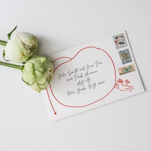 Sobres de invitación de boda con forma de cupido / Papelería digital para bodas / Diseño de sobre de boda con forma de cereza de cupido / Ilustración dibujada a mano