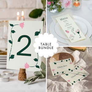 Suite de bodas con configuración de mesa / Número de mesa de tarjetas de nombre de menú / Boda escrita a mano / Paquete de papelería / Suite de bodas colorida personalizada