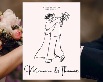 Personalized wedding illustration couple | bride and groom hand drawn logo