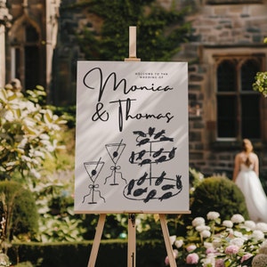 Handgeschriebenes Doodle Willkommensschild | Zum Tag des Tages Briefpapier Handgezeichnetes Briefpapier | Bunte Hochzeit Schild Staffelei | Minimalistische Illustration