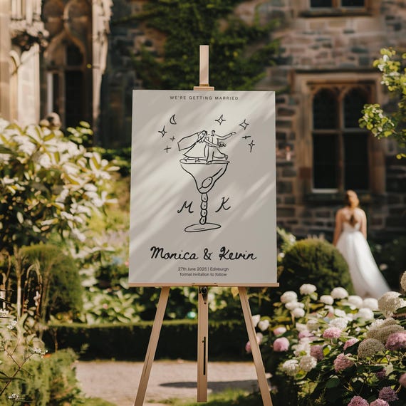 Hand Drawn Custom Personalized Couple Bride and Groom Portrait