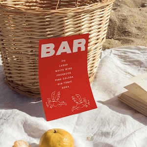 Scribble Bar Schild | Zum Tag des Tages Briefpapier Menüleiste | Handgeschriebenes Briefpapier | Mutige Bunte Hochzeit | Illustration Sommer Hochzeit Grün