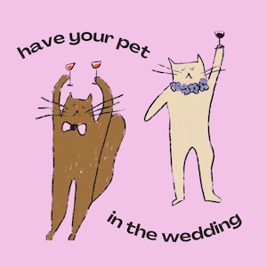 Pet Hand drawn Personalized wedding illustration | cats dogs pets hand drawn logo gift stationery | custom pet portrait for wedding invites