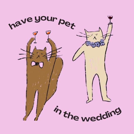 Pet Hand drawn Personalized wedding illustration | cats dogs pets hand drawn logo gift stationery | custom pet portrait for wedding invites
