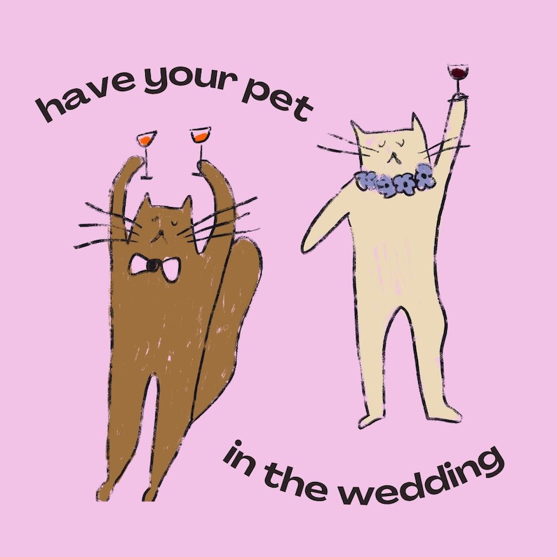 Pet Hand drawn Personalized wedding illustration | cats dogs pets hand drawn logo gift stationery | custom pet portrait for wedding invites