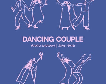 Handgetekende paar dansen illustratieset | Grillige bruiloft clipart | Bruid bruidegom drankjes uitnodigingen SVG en png voor bruiloft vrijgezellenfeest
