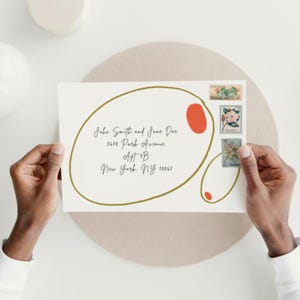 Olive Wedding Invitations Envelopes | Digital Wedding Stationery | Martin iolives whimsical wedding envelope design | Handdrawn illustration