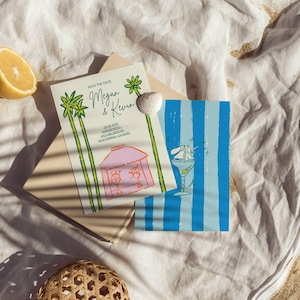 Illustrierte Hochzeitseinladung | Benutzerdefinierte Hand gezeichnet Hochzeit Briefpapier | Einzigartige moderne helle bunte Hochzeit | Lädt blau ein