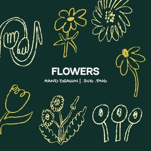 Imágenes prediseñadas de flores caprichosas para menús de boda / Ilustraciones de tulipanes y narcisos dibujadas a mano para eventos costeros.