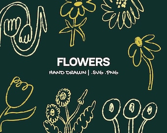 Whimsical Flowers Clipart for Wedding Menus | Hand-Drawn Daffodil Tulip Illustrations for Coastal Events Illustration Doodle