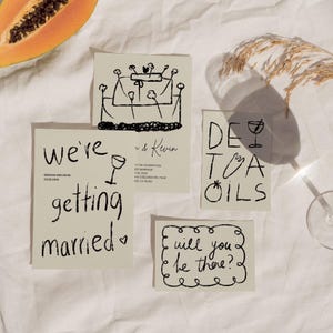 Handgezeichnete Hochzeitseinladung Set | Personalisiertes Hochzeits-Briefpapier | Einzigartige moderne Hochzeit | Schwarz weißes Briefpapier Set