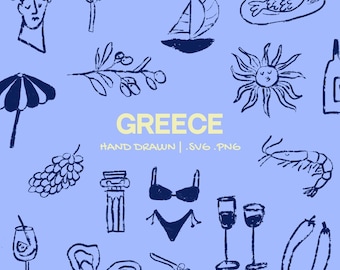 Greece Wedding Bridal Clipart for Wedding Menus | Hand-Drawn Lobster, Oyster, Fish Illustrations for Coastal Events Illustration Doodle