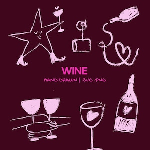 Hand-Drawn Wine Lovers Illustration Set | Whimsical Wedding Clipart | Elegant Bar Drinks Invitations SVG & PNG for Wedding Bridal Shower