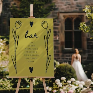 Bar Schild | Zum Tag des Tages Briefpapier Menüleiste | Handgeschriebenes Briefpapier | Mutige moderne bunte Hochzeit | Illustration Sommer Hochzeit Grün