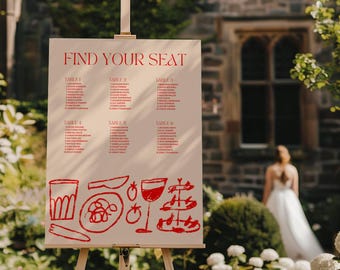 Table seating wedding sign | Hand-Written Stationery | On the day Wedding Custom quirky sign | Colorful Wedding | Modern Wedding Invitation