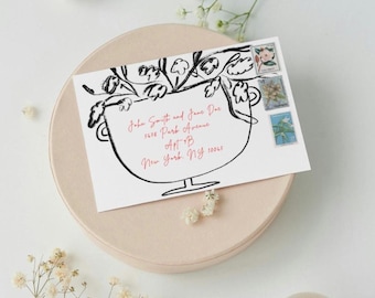 Flower vase Wedding Invitations Envelopes | Digital Wedding Stationery | Whimsical wedding envelope design | Hand drawn illustration