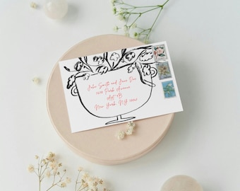 Flower vase Wedding Invitations Envelopes | Digital Wedding Stationery | Whimsical wedding envelope design | Hand drawn illustration