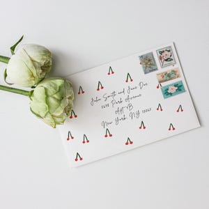 Wedding Invitations Envelopes | Digital File Wedding Stationery | Cherries whimsical wedding envelope design | Hand drawn illustration