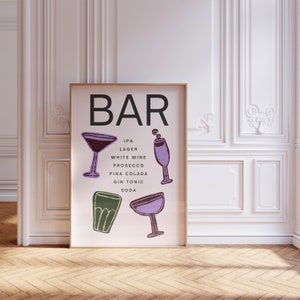 Enseigne de bar dessinée à la main | Le jour Papeterie | Carte du bar | Carte des boissons dessinée à la main | Modèle de mariage coloré et audacieux | Vert violet d'été