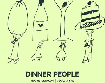 Hand-Drawn People Food Illustration Set | Whimsical Wedding Clipart | Bride Groom Menu Drinks Invitations SVG PNG for Wedding Bridal Shower