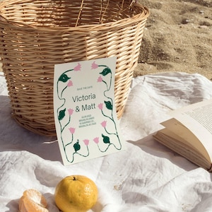 Floral illustrierte Hochzeitseinladung | Benutzerdefinierte Hand gezeichnet Hochzeit Briefpapier | Einzigartige moderne helle bunte Hochzeit | Lädt grün pink ein