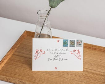 Cupid Wedding Invitations Envelopes | Digital Wedding Stationery | Love cupid whimsical wedding envelope design | Hand drawn illustration