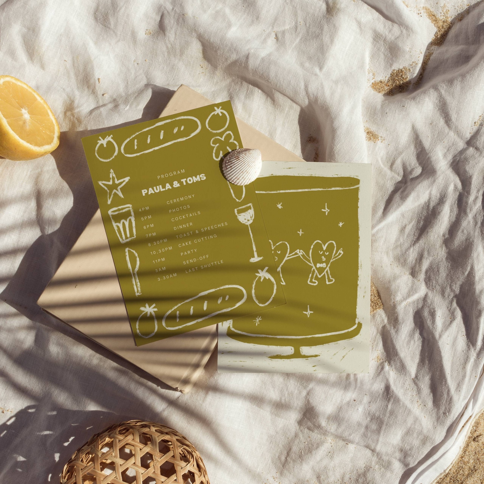 Illustrated Wedding Program | Summer Wedding Green | Custom Hand Drawn ...