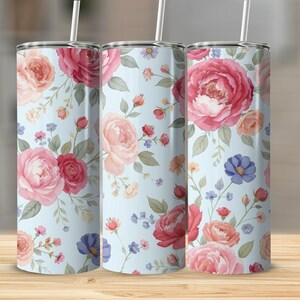 Floral Tumbler Wrap Design, Watercolor Flowers Digital Download, 20 oz Skinny Tumbler Sublimation Design, Tumbler Png
