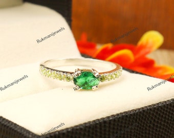 Natural Emerald Wedding Band. Sterling Silver Band, Emerald Half Eternity Band, May Birthstone, Matching Band, Anniversary Gift For Her