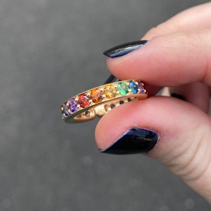 Rainbow sapphire multi sapphire eternity band ring in 14k 18k gold | 2 mm round natural rainbow sapphire pink sapphire rainbow ring gold