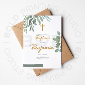 Baptism Invitation, Neutral Baptism Invitation, Watercolor Leaves Invitation, Printable Baptism Invite