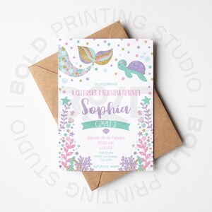 Birthday Invitation, Mermaid Birthday Invitation, Mermaid Digital invitation ESPAÑOL, Printable Invite