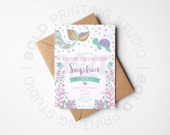 Birthday Invitation, Mermaid Birthday Invitation, Mermaid Digital invitation ESPAÑOL, Printable Invite