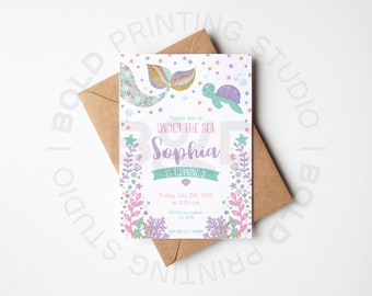 Birthday Invitation, Mermaid Birthday Invitation, Mermaid Digital invitation, Printable Invite