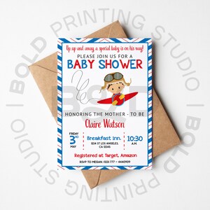 Airplane Baby Shower Invitation, Up Up and Away Invite, Boy Baby Shower, Printable Airplane Invite, Digital Shower Invitation