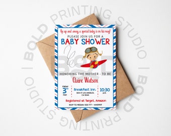 Airplane Baby Shower Invitation, Up Up and Away Invite, Boy Baby Shower, Printable Airplane Invite, Digital Shower Invitation