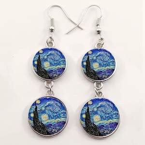 Van Gogh Straying Nigh, Iries & The Great Wave of Kanagawa by HokuSai - Dangle Earrings and Lever back Earrings