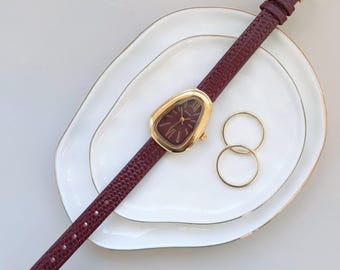 Elegant Snake Head Watch, Gold Roman Numeral Dial, Faux Crocodile Leather Strap