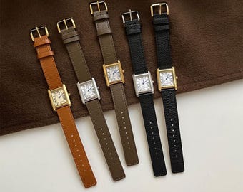 Minimalist Square Women's Watch – Stainless Steel, Genuine Leather Band