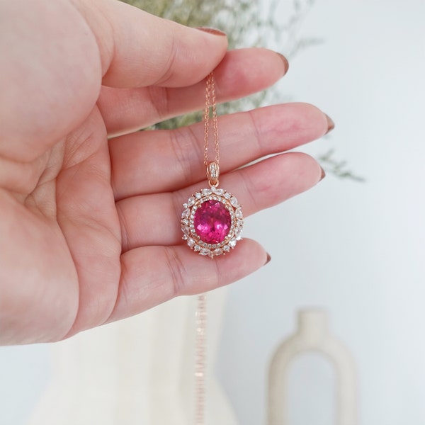 Vintage Rose Gold Natural Pink Topaz 925 Sterling Necklace