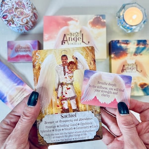 Angel Oracle + Mini jeu de plate-forme | Pochette et carte pleine grandeur | Messages divins quotidiens | Cartes Ange intuitives | Cadeau spirituel pour elle