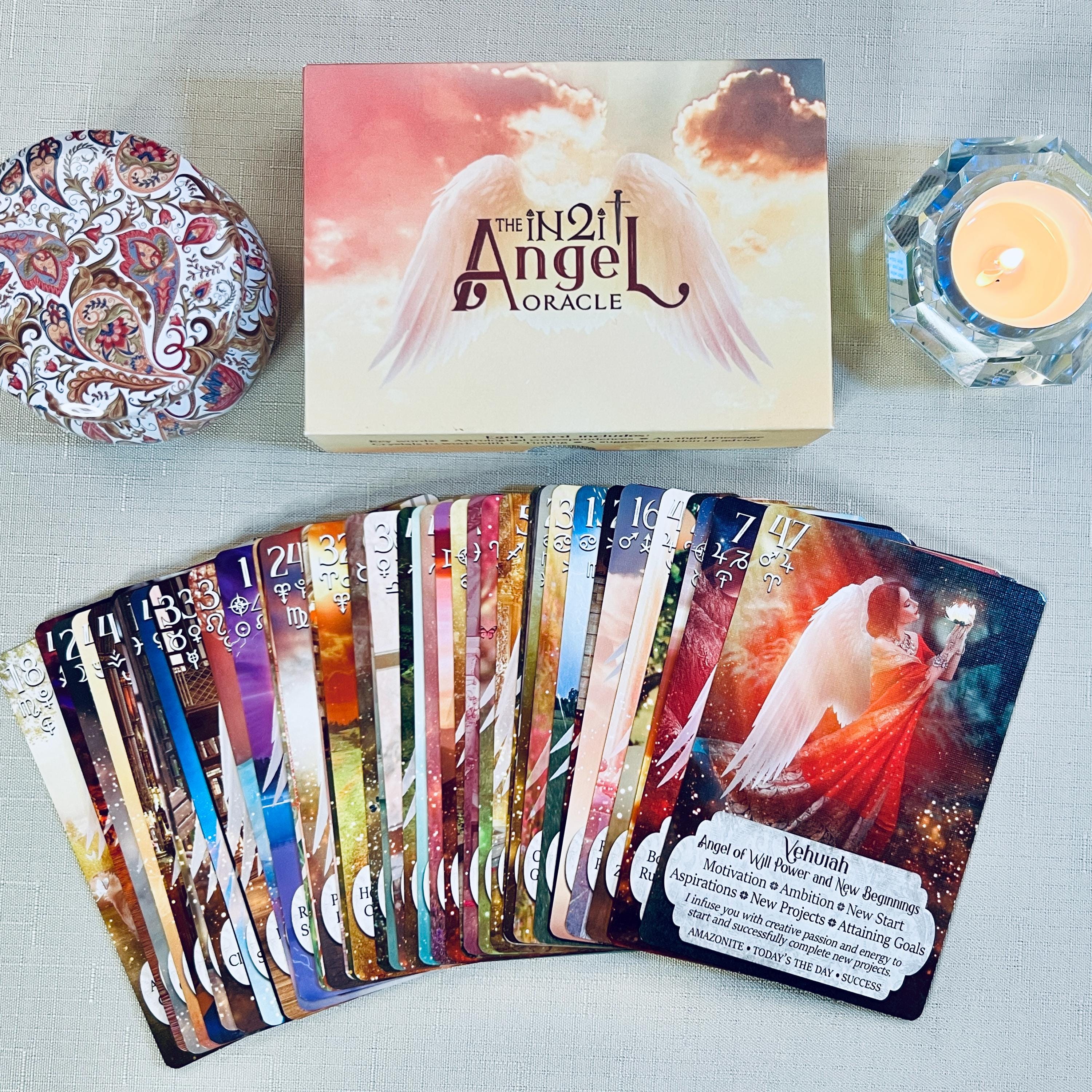 Angel Oracle Cards – Mazzo 44 Tarocchi Saggezza Angelica, 10,5x7,5 Cm, Carta Patinata, Guida Spirituale Per Principianti