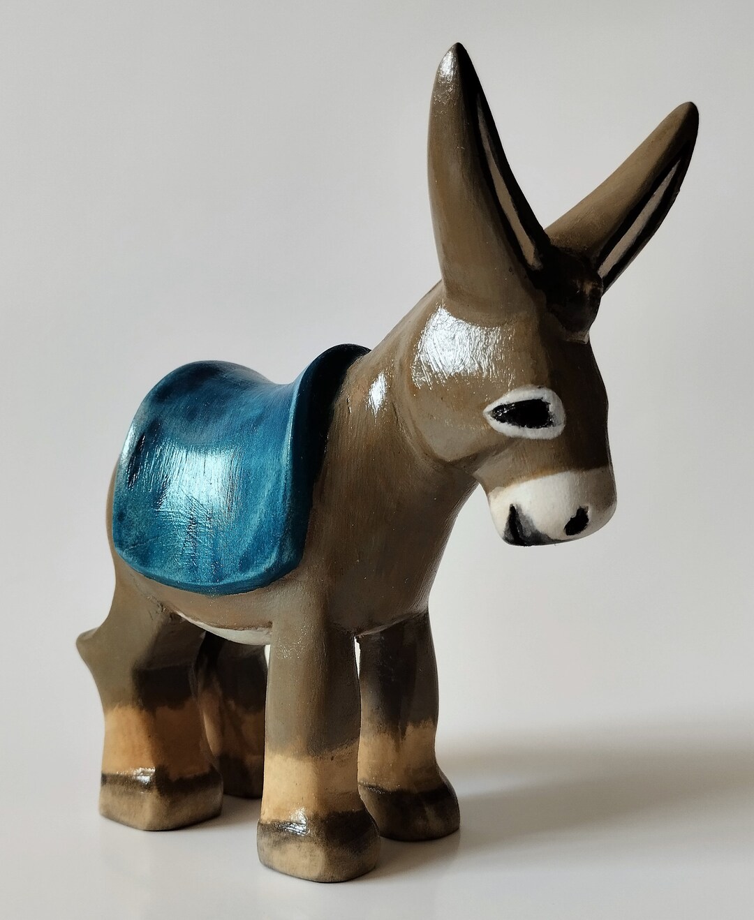 Handmade Little Gray Donkey With Saddle Wood Carving Donkey Etsy